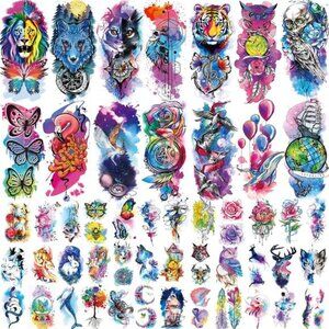 86 Sheets Temporary Tattoo,14 Sheets Large Half Arm Tattoos, 72 Sheets Tiny ones